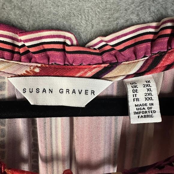 Susan Graver Top Womens 1X Pink Striped Liquid Knit Long Sleeve Stretch Comfort - Picture 7 of 12